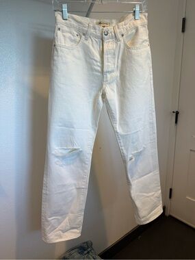 Madewell Women's White Boyfriend Jeans with Knee Distressing